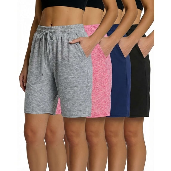 4 Pack Women's Bermuda Shorts Dry Fit Athletic 7" High Waisted Long Pockets