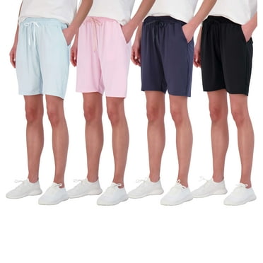 Real Essentials 4 Pack: Women's Dry-Fit Athletic 7" Bermuda Long High Waisted Running Shorts (Available In Plus Size)