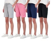 Real Essentials 4 Pack: Women's Dry-Fit Athletic 7" Bermuda Long High Waisted Running Shorts (Available In Plus Size)