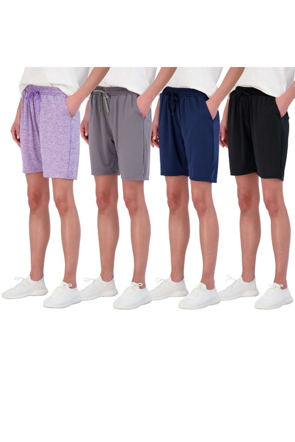 4 Pack: Women's Dry-Fit Athletic 7" Bermuda Long High Waisted Running Shorts (Available In Plus Size)