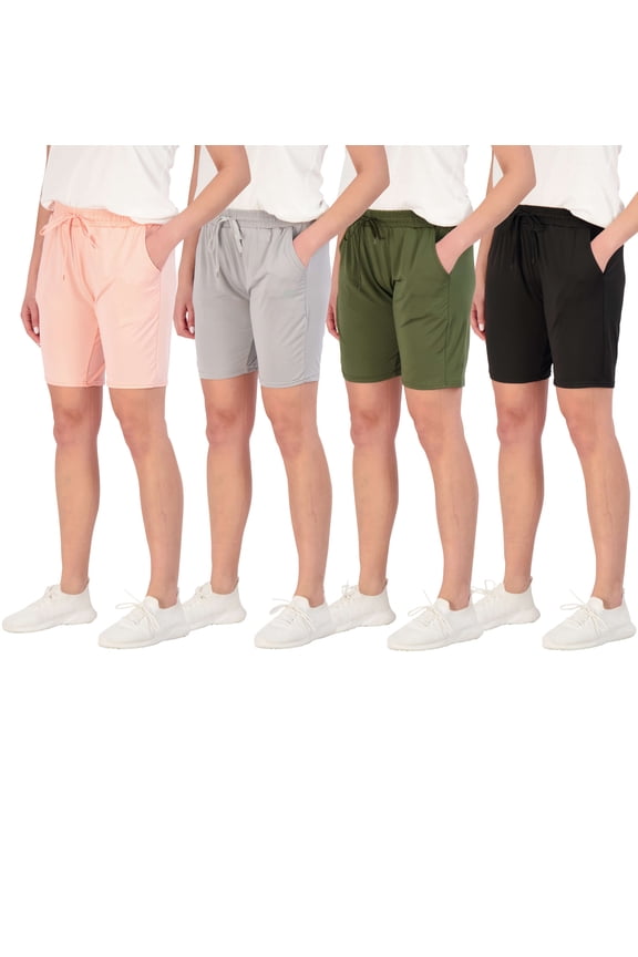 4 Pack: Women's Dry-Fit Athletic 7" Bermuda Long High Waisted Running Shorts (Available In Plus Size)