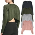 thumbnail image 1 of Real Essentials 4 Pack: Women's Dry-Fit Long Sleeve Petal Back Crop Top - Athletic Cropped Tee (Available in Plus Size), 1 of 6