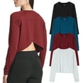 thumbnail image 1 of Real Essentials 4 Pack: Women's Dry-Fit Long Sleeve Petal Back Crop Top - Athletic Cropped Tee (Available in Plus Size), 1 of 6