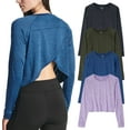 thumbnail image 1 of Real Essentials 4 Pack: Women's Dry-Fit Long Sleeve Petal Back Crop Top - Athletic Cropped Tee (Available in Plus Size), 1 of 6