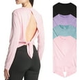 thumbnail image 1 of Real Essentials 4 Pack: Women's Dry-Fit Long-Sleeve Tie Back Open Back Athletic Workout T-Shirt (Available in Plus Size), 1 of 6