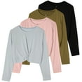 thumbnail image 1 of Real Essentials 4 Pack: Women's Dry-Fit Long-Sleeve Twist Front T-Shirt - Athletic Workout Yoga Tops (Available in Plus Size), 1 of 6