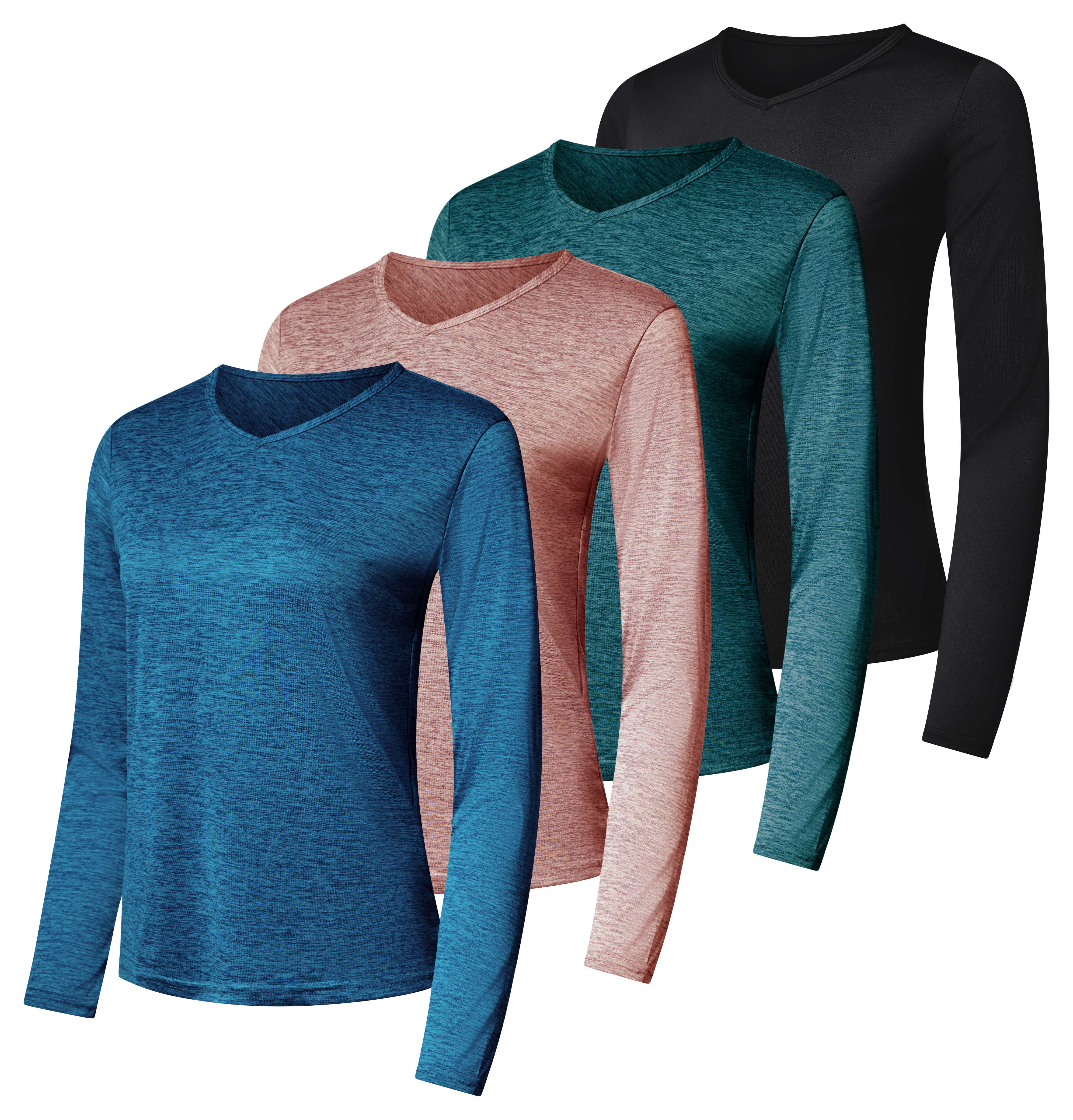 Real Essentials Workout Real Essentials 4-Pack: Women's Dry-Fit Long-Sleeve V-Neck Athletic ...
