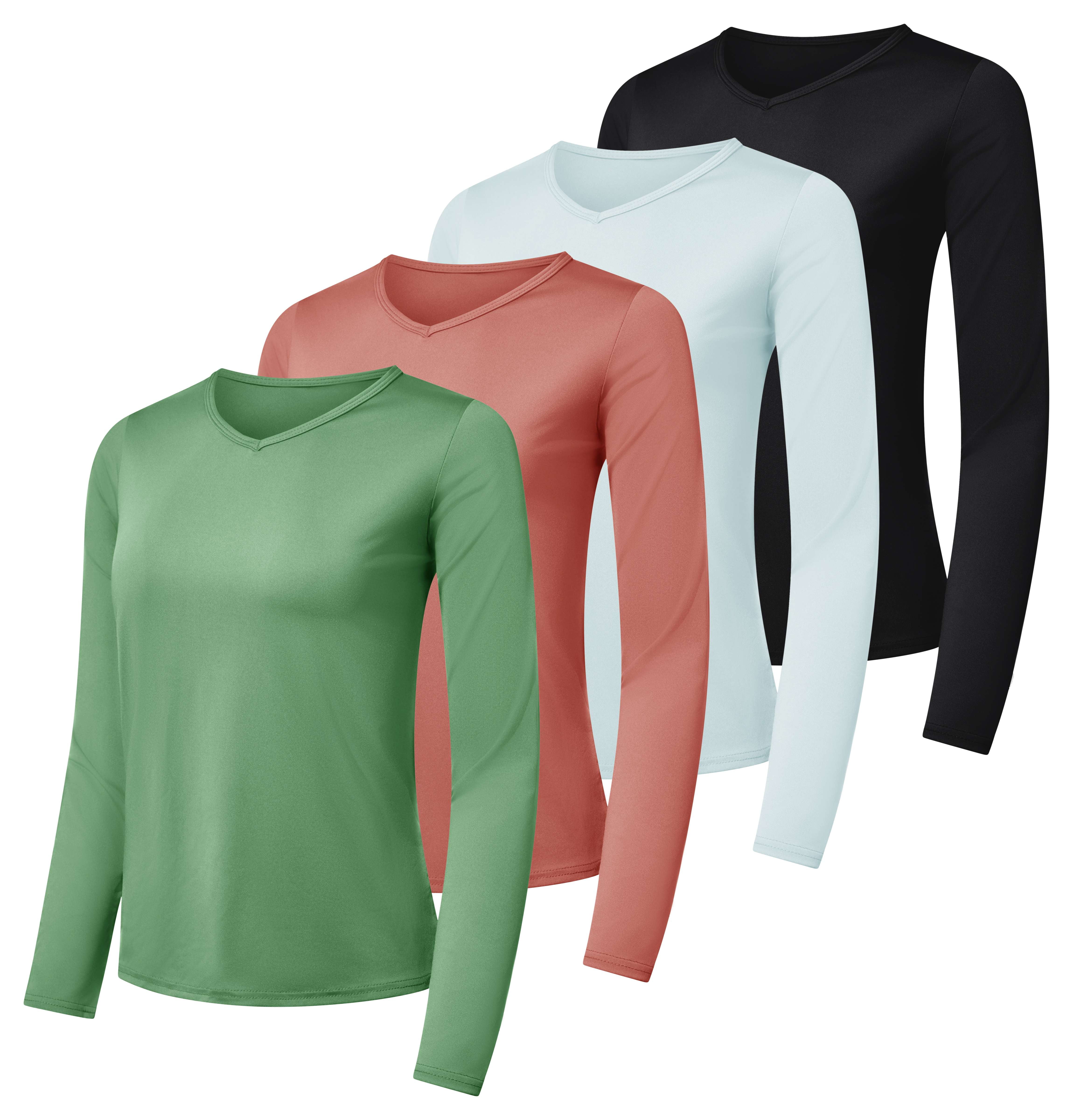 Real Essentials Workout Real Essentials 4-Pack: Women's Dry-Fit Long-Sleeve V-Neck Athletic ...