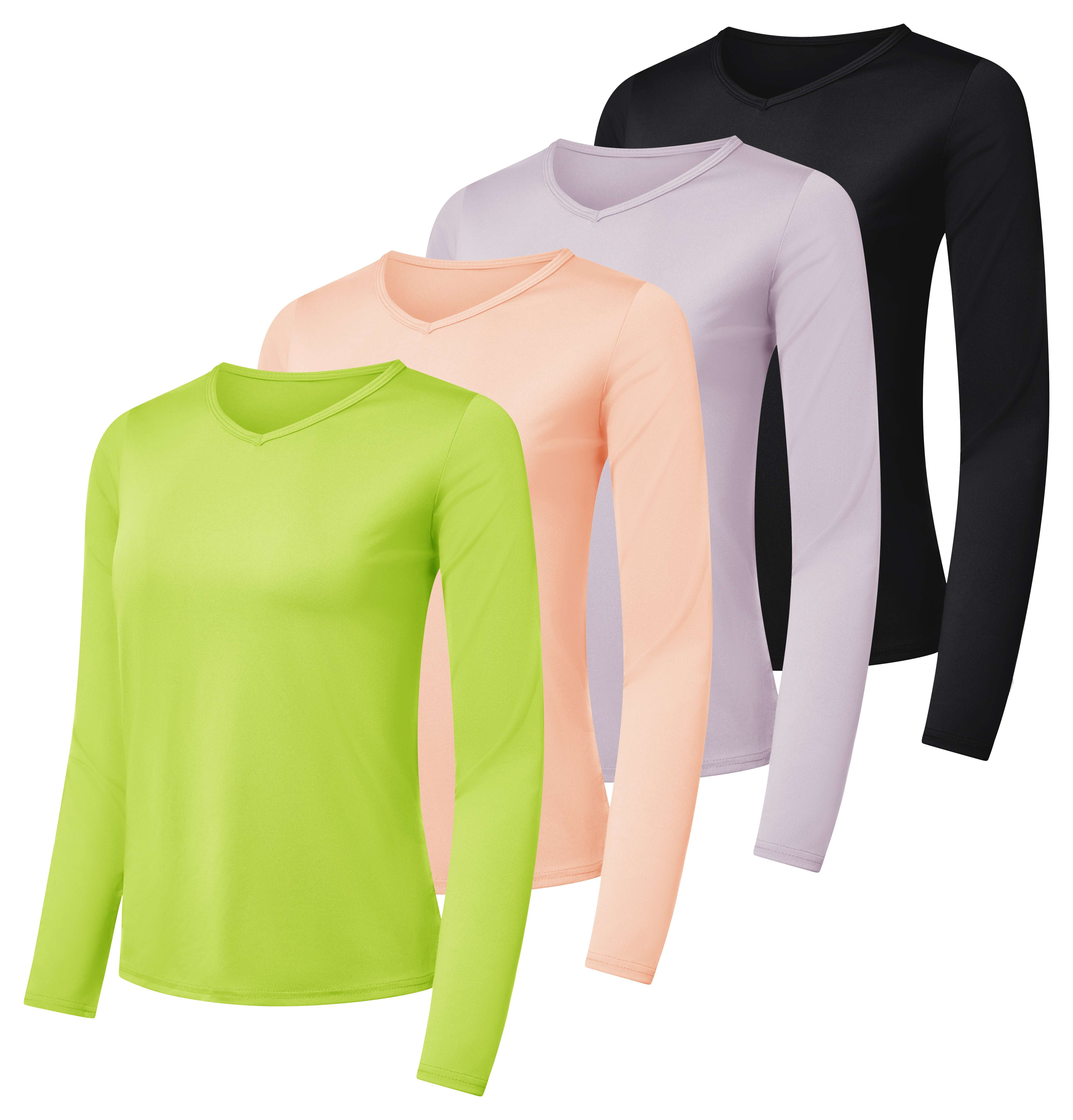 Real Essentials Workout Real Essentials 4-Pack: Women's Dry-Fit Long-Sleeve V-Neck Athletic ...