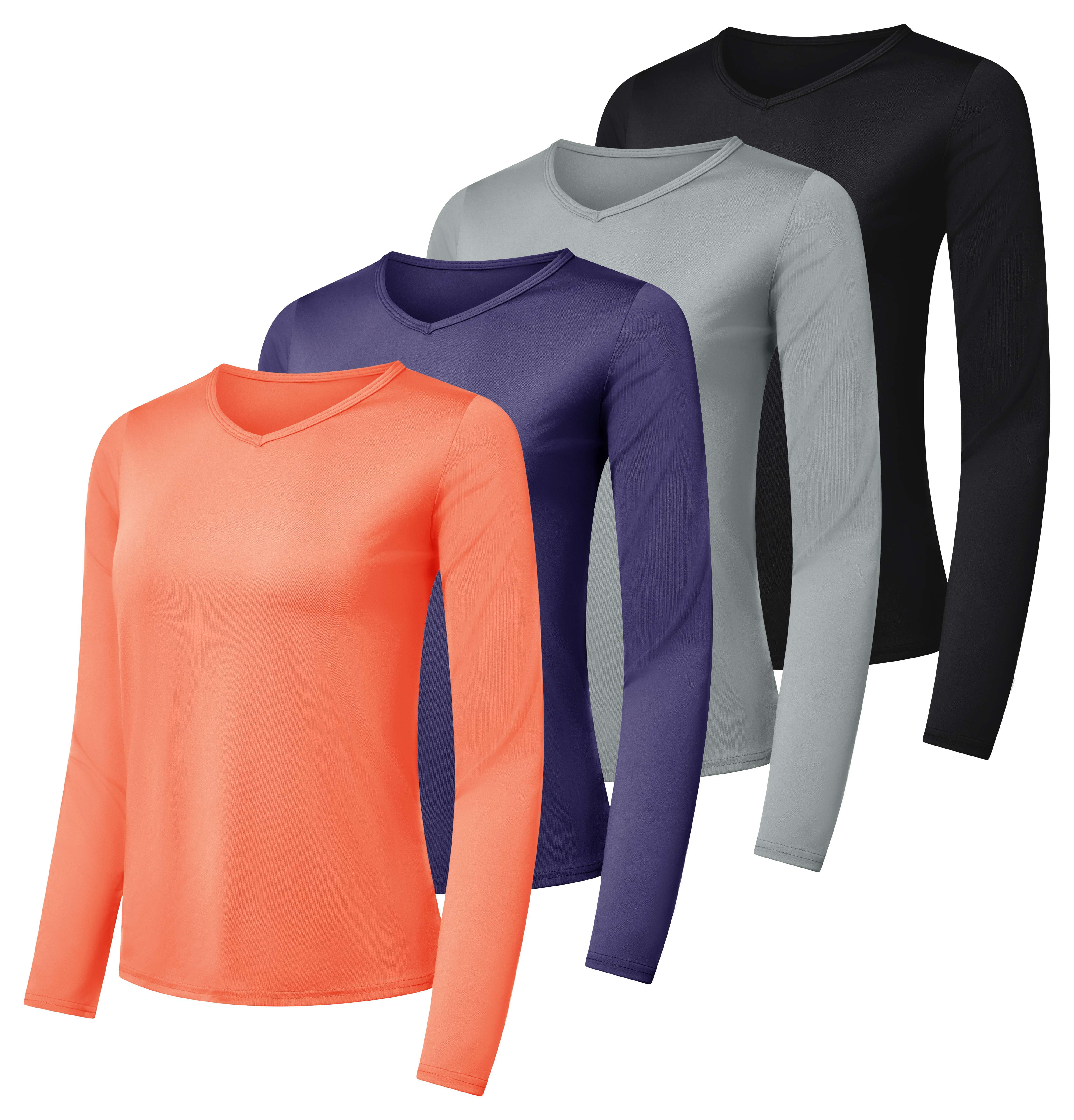 Real Essentials Workout Real Essentials 4-Pack: Women's Dry-Fit Long-Sleeve V-Neck Athletic ...
