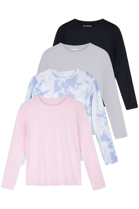 4 Pack: Women's Dry-Fit Tech Stretch Long-Sleeve Athletic Workout T-Shirt (Available in Plus Size)