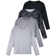 Real Essentials 4 Pack: Women's Dry-Fit Tech Stretch Long-Sleeve Athletic Workout T-Shirt (Available in Plus Size)