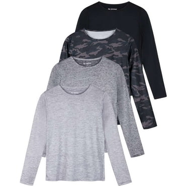 Real Essentials 4 Pack: Women's Dry-Fit Tech Stretch Long-Sleeve Athletic Workout T-Shirt (Available in Plus Size)