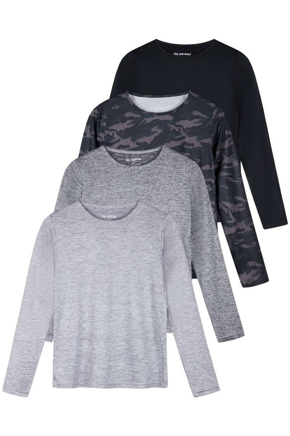 4 Pack: Women's Dry-Fit Tech Stretch Long-Sleeve Athletic Workout T-Shirt (Available in Plus Size)