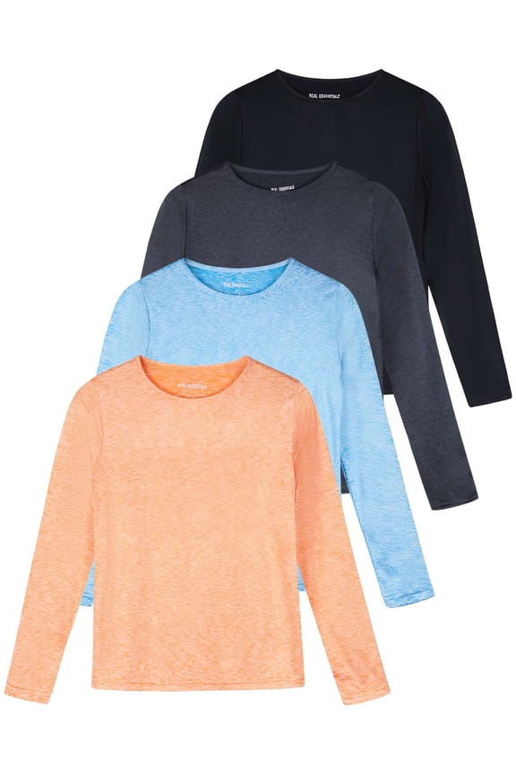 4 Pack: Women's Dry-Fit Tech Stretch Long-Sleeve Athletic Workout T-Shirt (Available in Plus Size)