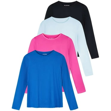 Real Essentials 4 Pack: Women's Dry-Fit Tech Stretch Long-Sleeve Athletic Workout T-Shirt (Available in Plus Size)