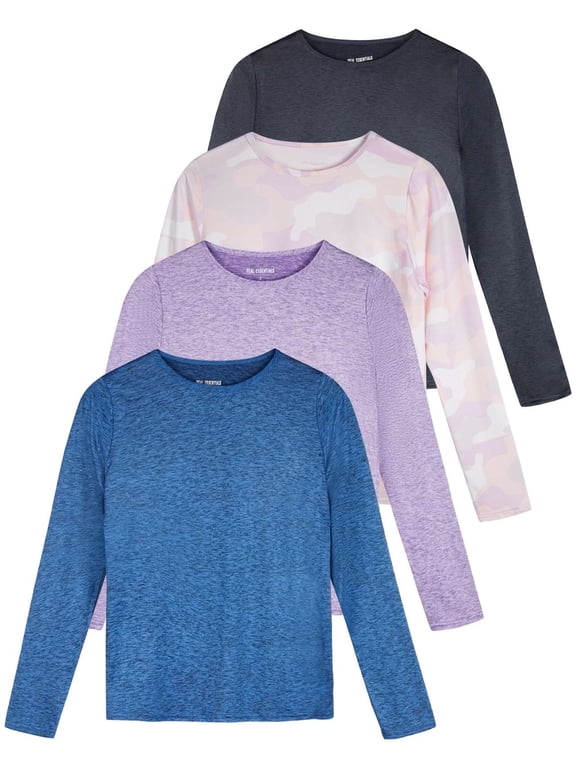 4 Pack: Women's Dry-Fit Tech Stretch Long-Sleeve Athletic Workout T-Shirt (Available in Plus Size)