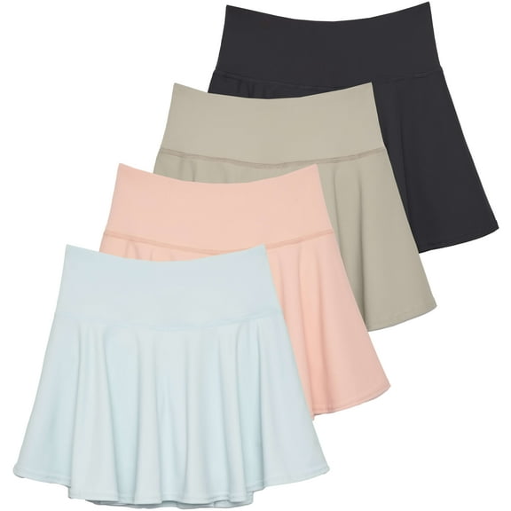 Real Essentials 4 Pack: Women's High Waisted Tennis Skirts Skater Skort Tummy Control Golf Shorts Pockets (Available In Plus)