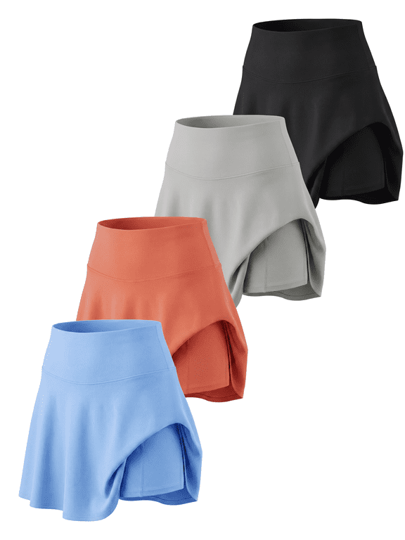 4 Pack: Women's High Waisted Tennis Skirts Skater Skort Tummy Control Golf Shorts Pockets (Available In Plus)