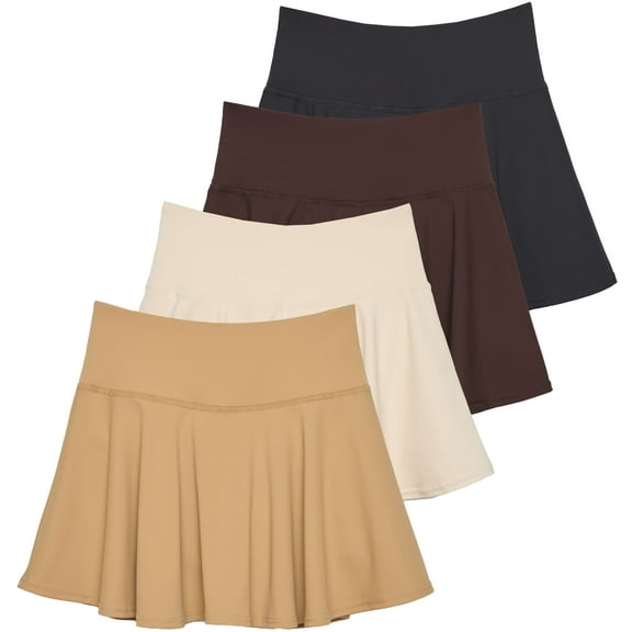 Real Essentials 4 Pack: Women's High Waisted Tennis Skirts Skater Skort Tummy Control Golf Shorts Pockets (Available In Plus)
