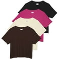 thumbnail image 1 of Real Essentials 4 Pack:Women's Lettuce Trim Ribbed Knit Short Sleeve Crop Tops Shirts Casual Summer Going Out T-Shirts, 1 of 6