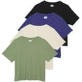 thumbnail image 1 of Real Essentials 4 Pack:Women's Lettuce Trim Ribbed Knit Short Sleeve Crop Tops Shirts Casual Summer Going Out T-Shirts, 1 of 6