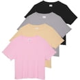 thumbnail image 1 of Real Essentials 4 Pack:Women's Lettuce Trim Ribbed Knit Short Sleeve Crop Tops Shirts Casual Summer Going Out T-Shirts, 1 of 6