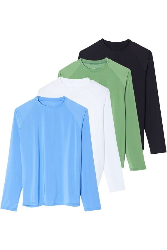 4 Pack: Women's Long Sleeve Rash Guard Shirt Swimwear UPF Sun Protection Swim Workout Top (Available in Plus)