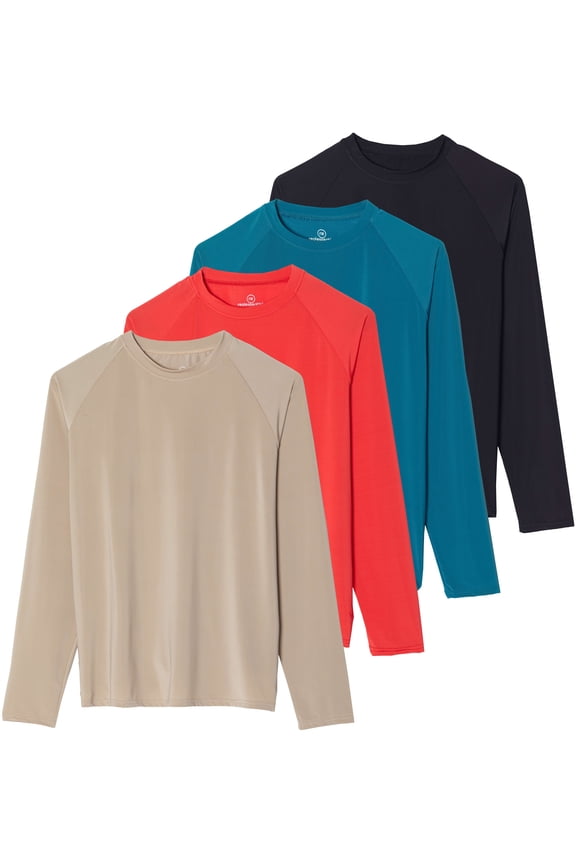 4 Pack: Women's Long Sleeve Rash Guard Shirt Swimwear UPF Sun Protection Swim Workout Top (Available in Plus)