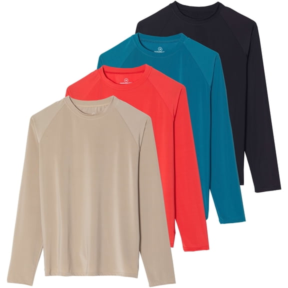 Real Essentials 4 Pack: Women's Long Sleeve Rash Guard Shirt Swimwear UPF Sun Protection Swim Workout Top (Available in Plus)