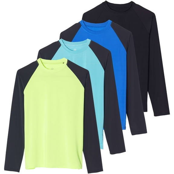 Real Essentials 4 Pack: Women's Long Sleeve Rash Guard Shirt Swimwear UPF Sun Protection Swim Workout Top (Available in Plus)