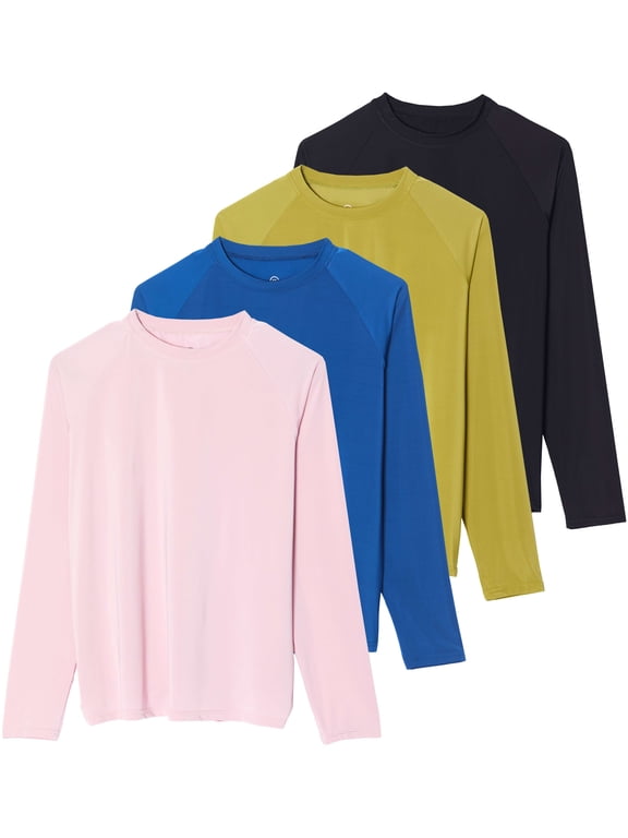 4 Pack: Women's Long Sleeve Rash Guard Shirt Swimwear UPF Sun Protection Swim Workout Top (Available in Plus)