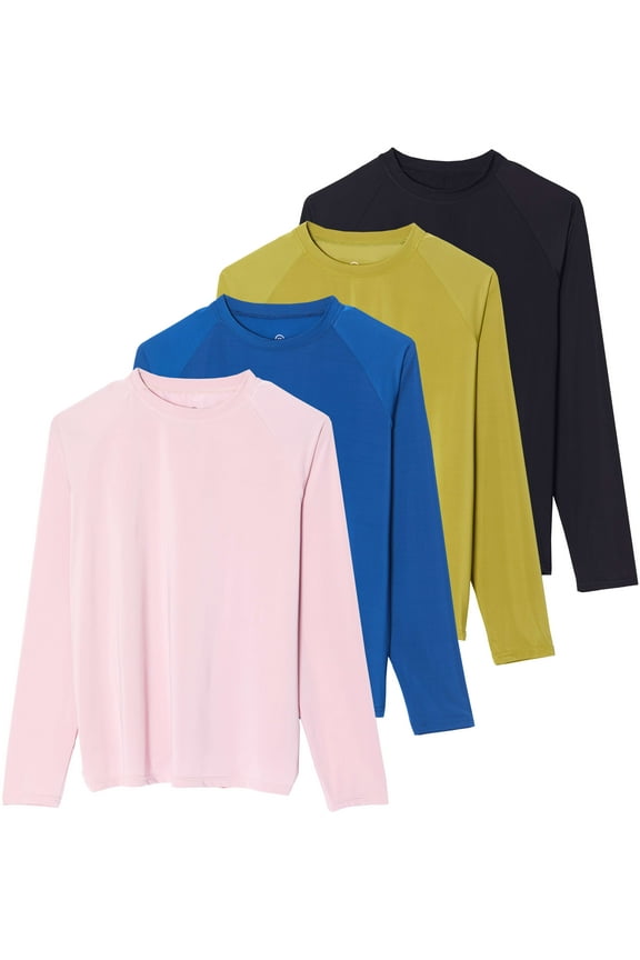 4 Pack: Women's Long Sleeve Rash Guard Shirt Swimwear UPF Sun Protection Swim Workout Top (Available in Plus)