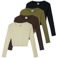thumbnail image 1 of Real Essentials 4-Pack: Women's Long Sleeve Ribbed Knit Cotton Crew Neck Crop Top Shirt - (Available in Plus), 1 of 6
