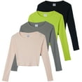 thumbnail image 1 of Real Essentials 4-Pack: Women's Long Sleeve Ribbed Knit Cotton Crew Neck Crop Top Shirt - (Available in Plus), 1 of 6