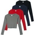 thumbnail image 1 of Real Essentials 4-Pack: Women's Long Sleeve Ribbed Knit Cotton Crew Neck Crop Top Shirt - (Available in Plus), 1 of 6