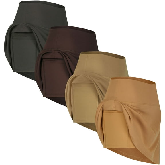 Real Essentials 4 Pack: Women's Ribbed Active Skort Pockets Skirt Running Tennis Golf Workout Sports (Available In Plus)