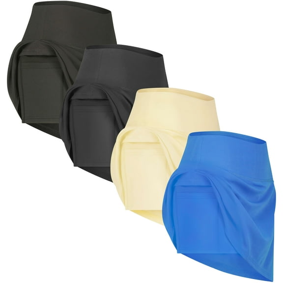 Real Essentials 4 Pack: Women's Ribbed Active Skort Pockets Skirt Running Tennis Golf Workout Sports (Available In Plus)