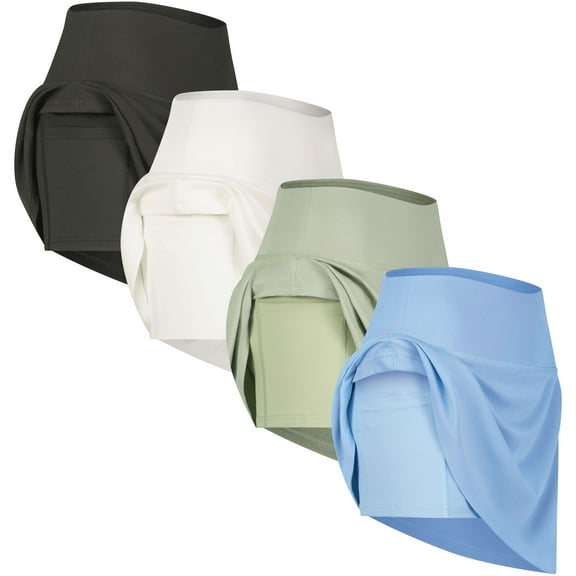 Real Essentials 4 Pack: Women's Ribbed Active Skort Pockets Skirt Running Tennis Golf Workout Sports (Available In Plus)