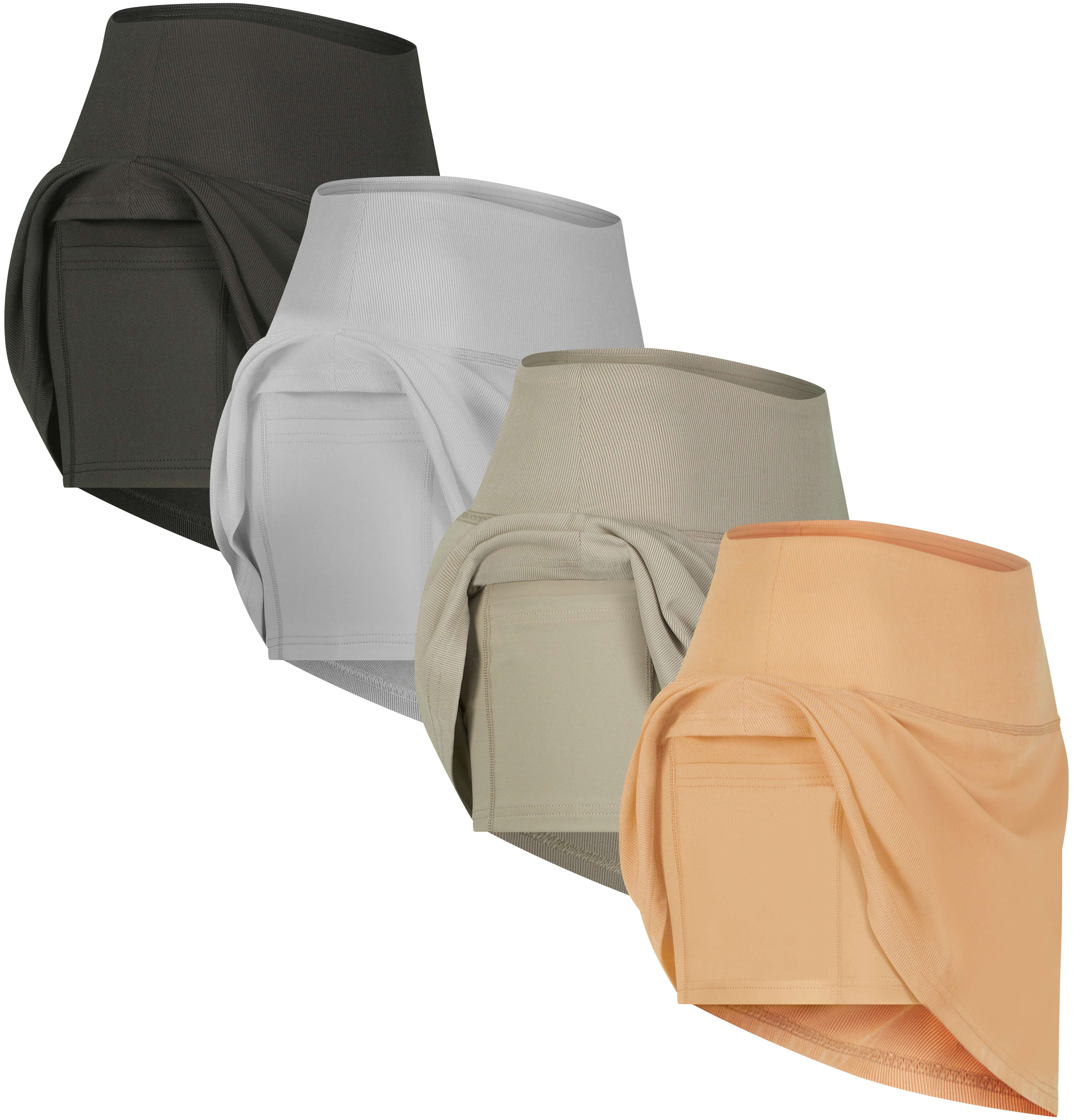 Real Essentials 4 Pack Women's Ribbed Active Skort Pockets Skirt Running Tennis Golf Workout