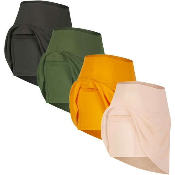 Real Essentials 4 Pack: Women's Ribbed Active Skort Pockets Skirt Running Tennis Golf Workout Sports (Available In Plus)