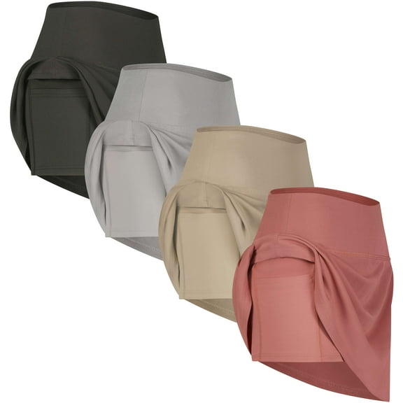 Real Essentials 4 Pack: Women's Ribbed Active Skort Pockets Skirt Running Tennis Golf Workout Sports (Available In Plus)