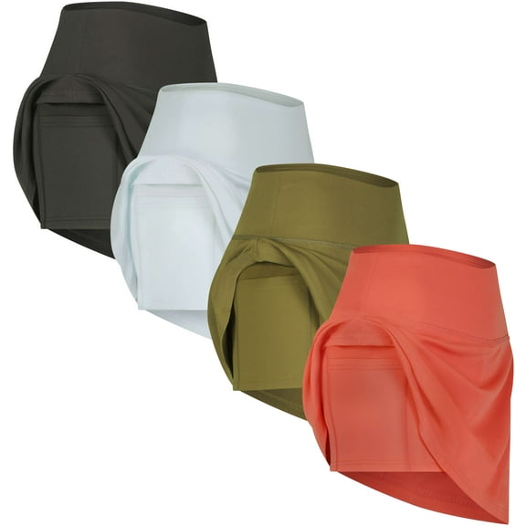 Real Essentials 4 Pack: Women's Ribbed Active Skort Pockets Skirt Running Tennis Golf Workout Sports (Available In Plus)