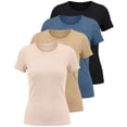 thumbnail image 1 of Real Essentials 4 Pack: Women's Ribbed Knit Short Sleeve Crew Neck T-Shirt (Available in Plus), 1 of 6