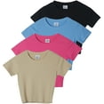 thumbnail image 1 of Real Essentials 4-Pack: Women's Short Sleeve Ribbed Knit Cotton Crew Neck Crop Top T-Shirt - (Available in Plus), 1 of 6