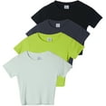 thumbnail image 1 of Real Essentials 4-Pack: Women's Short Sleeve Ribbed Knit Cotton Crew Neck Crop Top T-Shirt - (Available in Plus), 1 of 6