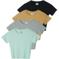 thumbnail image 1 of Real Essentials 4-Pack: Women's Short Sleeve Ribbed Knit Cotton Crew Neck Crop Top T-Shirt - (Available in Plus), 1 of 6