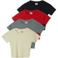 thumbnail image 1 of Real Essentials 4-Pack: Women's Short Sleeve Ribbed Knit Cotton Crew Neck Crop Top T-Shirt - (Available in Plus), 1 of 6