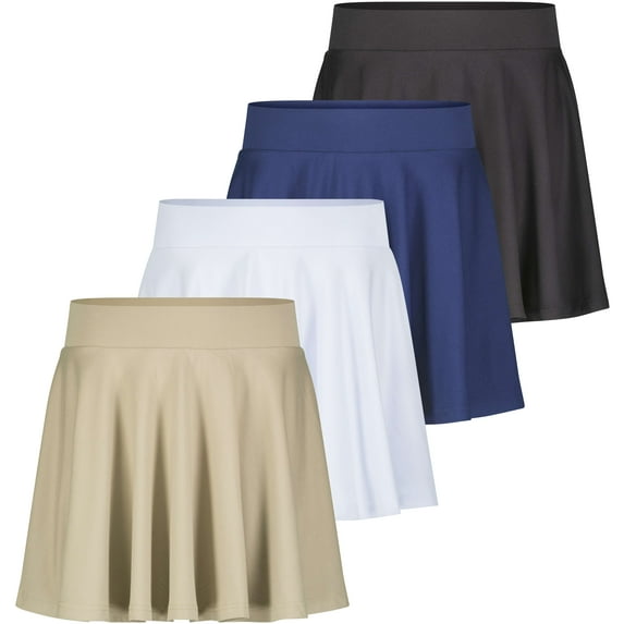 Real Essentials 4 Pack: Women's Soft Casual Pleated Mini Skirt - Skater A-Line Flowy Skirts (Available In Plus Size)