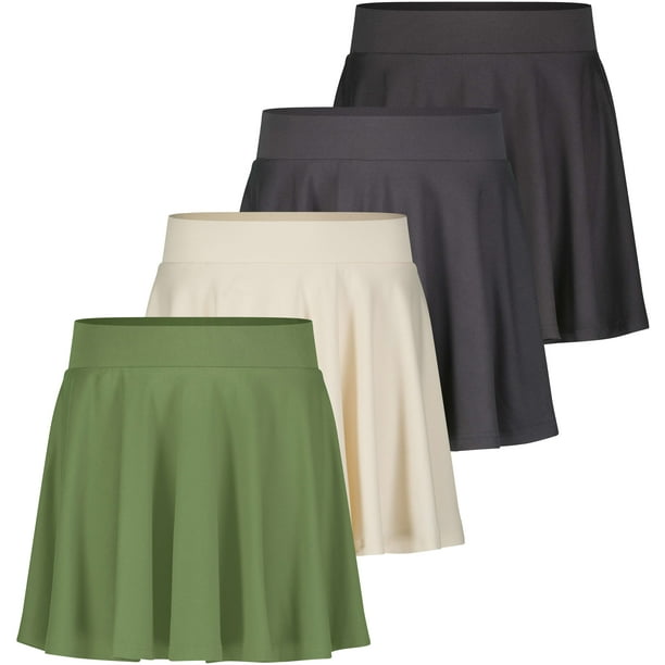 Real Essentials 4 Pack: Women's Soft Casual Pleated Mini Skirt Real Essentials 4 Pack: Women's Soft Casual Pleated Mini Skirt